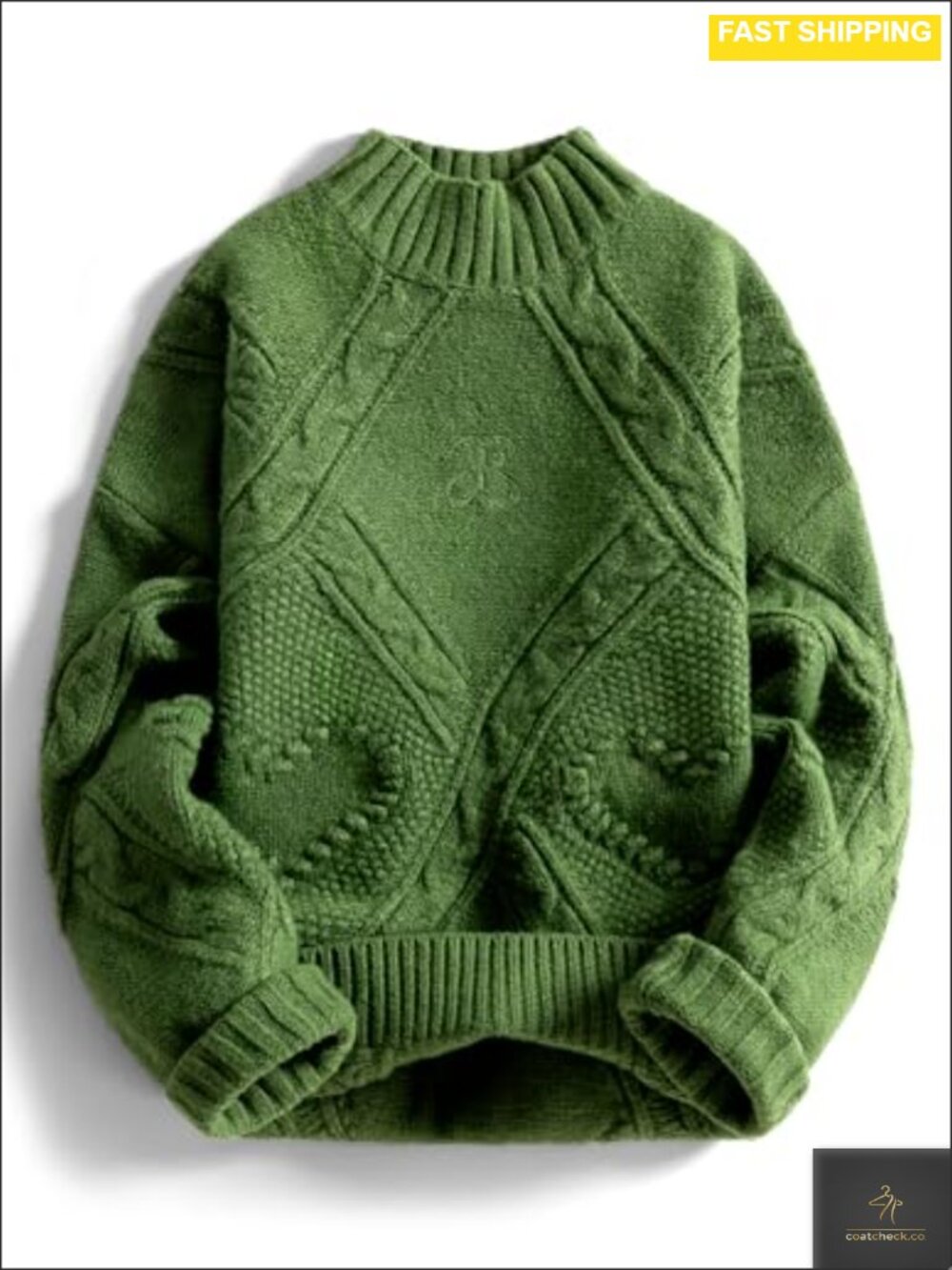 Oversized Cable Knit Chunky Mock Neck Sweater Heart Pullover